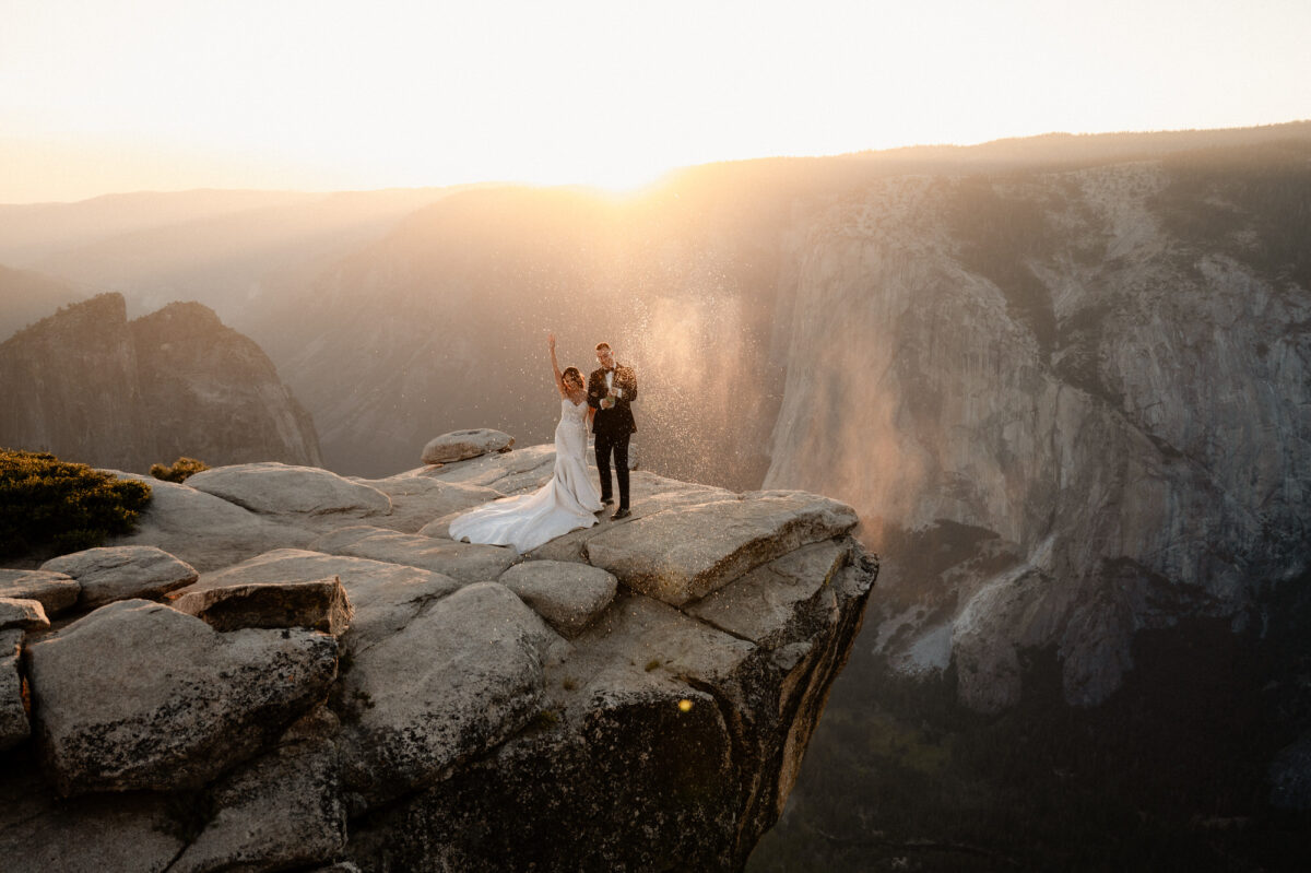 bride and groom eloping in Yosemite National Park at Glacier Point