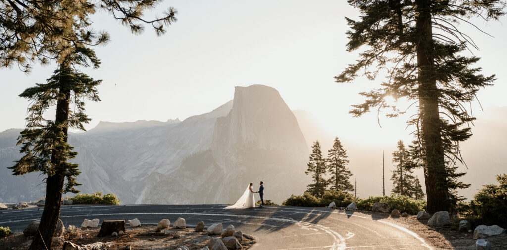 bride and groom eloping in Yosemite National Park at Glacier Point
