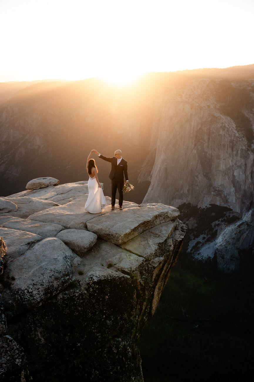 bride and groom dancing during their elopement at Yosemite National Park